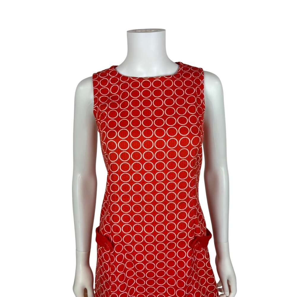 Retro Mod Dress Womens XS Red White Circle Geometric Print 60s Style Shift - Picture 3 of 10